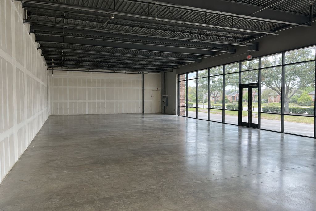 New commercial building interior with a polished concrete floor and open space